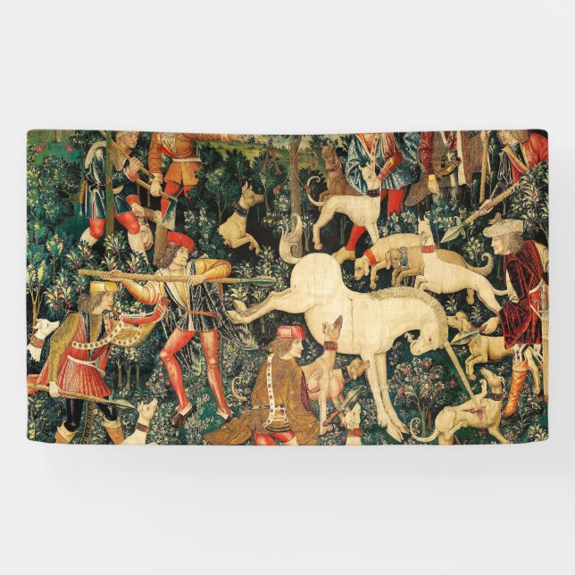 Unicorn Tapestries Mittelalterliche Klassische Ver Banner (Horizontal)