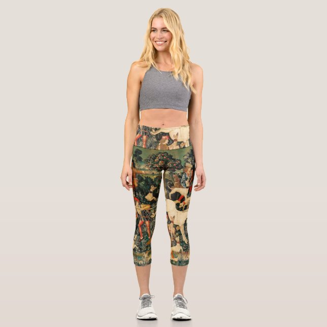 Unicorn Tapestries Mittelalterliche Klassische Ver Capri Leggings (Vorderseite)