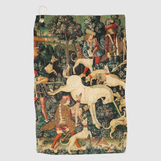 Unicorn Tapestries Mittelalterliche Klassische Ver Golfhandtuch (Vorderseite)