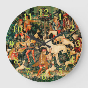 Unicorn Tapestries Mittelalterliche Klassische Ver Große Wanduhr