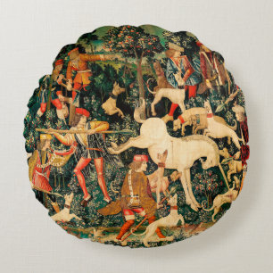 Unicorn Tapestries Mittelalterliche Klassische Ver Rundes Kissen