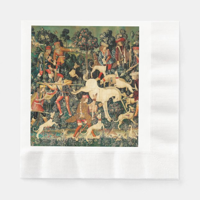 Unicorn Tapestries Mittelalterliche Klassische Ver Serviette (Vorderseite)