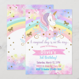Unicorn tête & fleurs fille invitation anniversair