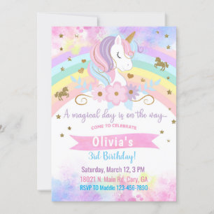 Unicorn tête & fleurs fille invitation anniversair
