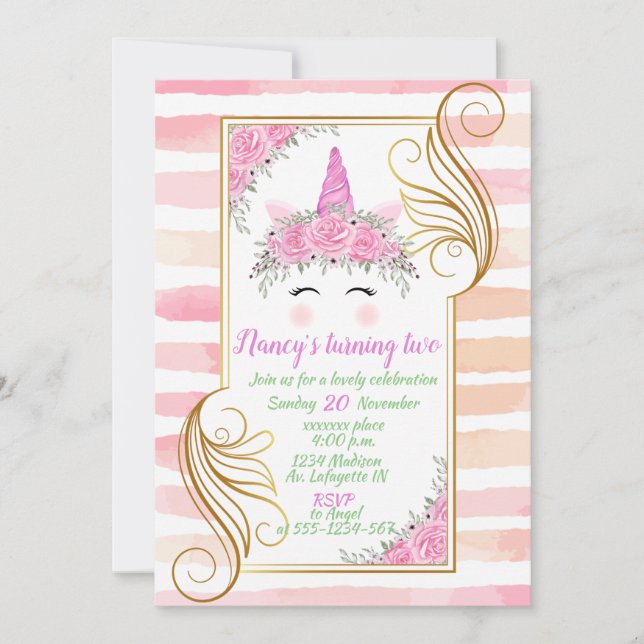 Unicorn Thème Baby Birthday Invitation (Devant)