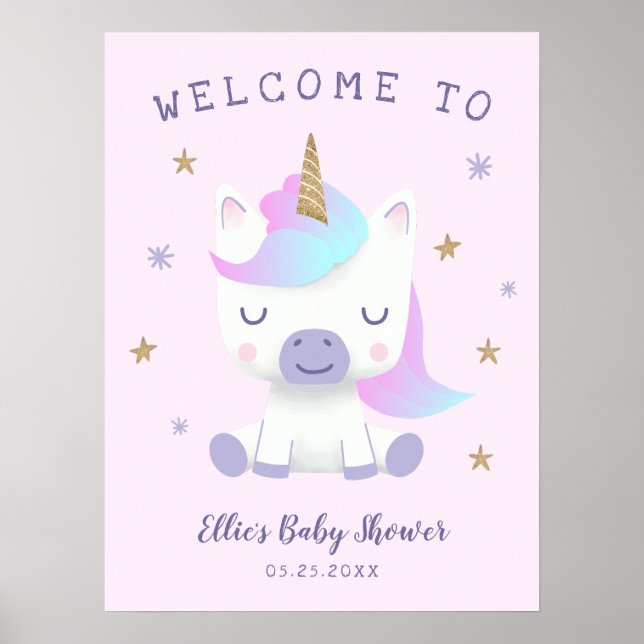 Unicorn Theme Baby Dusche Begrüßungszeichen Poster (Vorne)