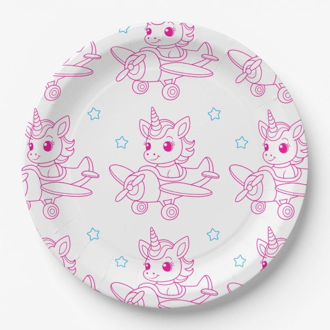 unicorn theme pink pappteller (Vorderseite)