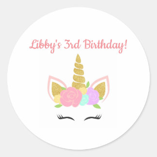 Unicorn Themed Birthday Party Sticker Round