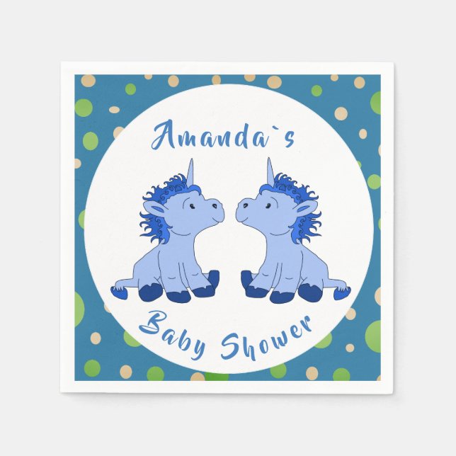 Unicorn Twin Boy Baby Shower Party Serviette (Vorderseite)
