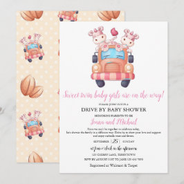 Unicorn Twin Girls Baby Dusche Pink Drive Through Einladung