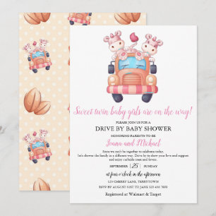 Unicorn Twin Girls Baby Dusche Pink Drive Through Einladung