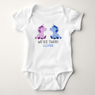 Unicorn Twins Boy Girl Baby Bodysuit mit Namen Strampler