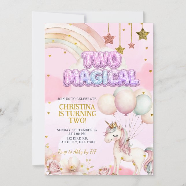 Unicorn Two Magical Pastel Birthday Invitation (Devant)