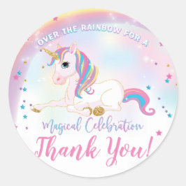 Unicorn über den Regenbogen Geburtstag Vielen Dank Runder Aufkleber