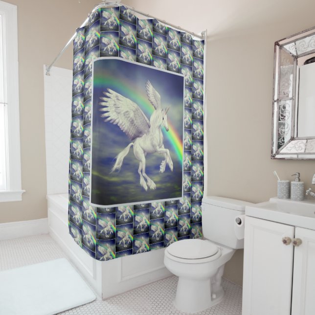 Unicorn über Regenbogen Duschvorhang (Beispiel)