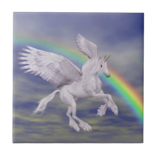 Unicorn über Regenbogen-Tierart Fliese