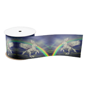 Unicorn über Regenbogenfantasy-Pferd fliegen Satinband