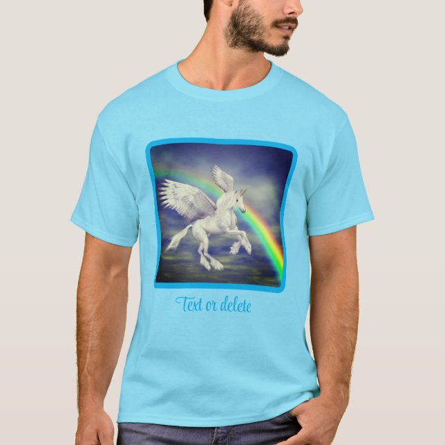 Unicorn über Regenbogenfantasy-Pferd fliegen T-Shirt (Vorderseite)