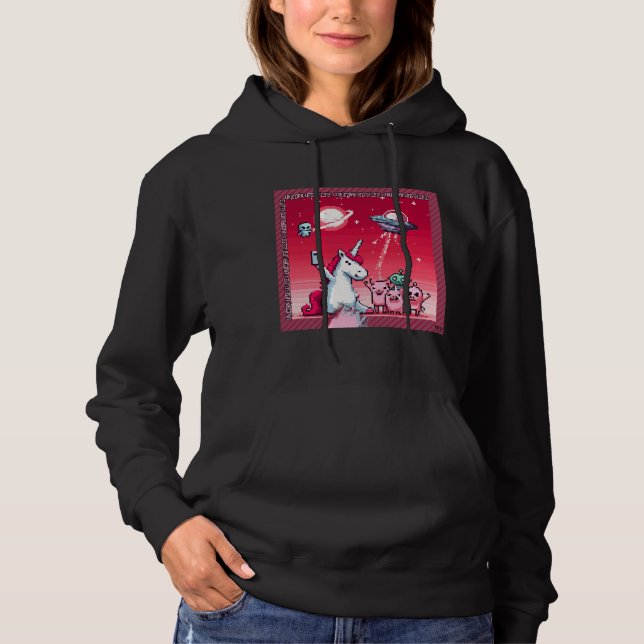 Unicorn UFO Selfie: Square Land (Pixel Art) #12 Hoodie (Vorderseite)