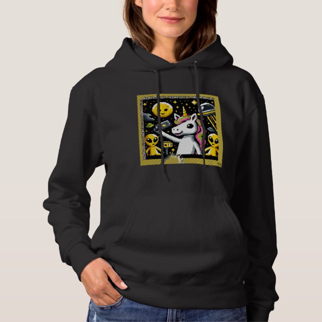 Unicorn UFO Selfie: Square Land (Pixel Art) #18 Hoodie (Vorderseite)