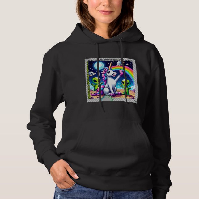 Unicorn UFO Selfie: Square Land (Pixel Art) #21 Hoodie (Vorderseite)