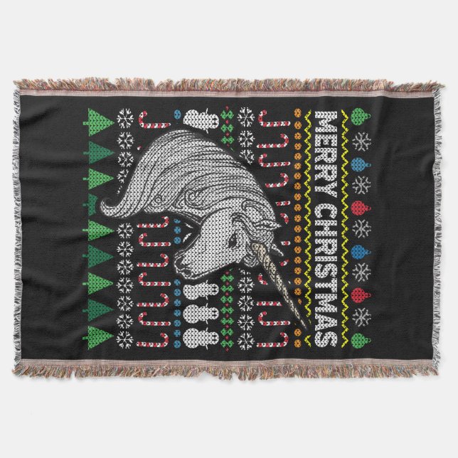 Unicorn Ugly Christmas Sweater Wildlife Series Decke (Vorderseite)