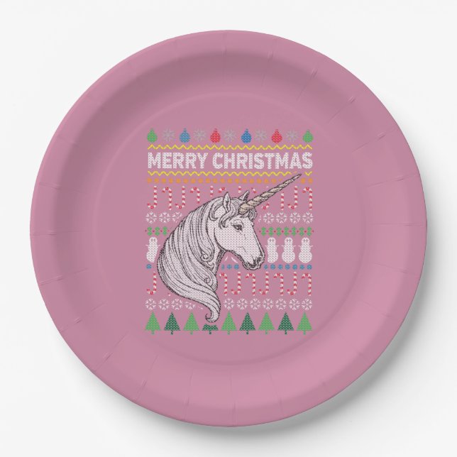 Unicorn Ugly Christmas Sweater Wildlife Series Pappteller (Vorderseite)