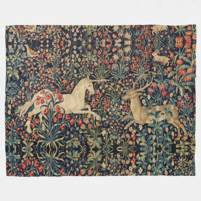 UNICORN UND DEINE, BLUME, WALDTIERE, blumenreich Fleecedecke (Vorderseite (Horizontal))