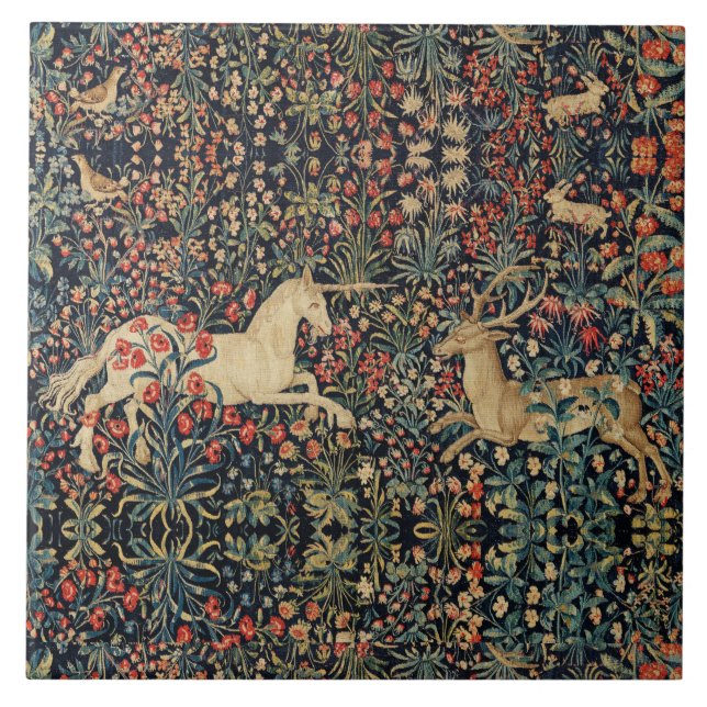 UNICORN UND DEINE, BLUME, WALDTIERE, blumenreich Fliese (Vorderseite)
