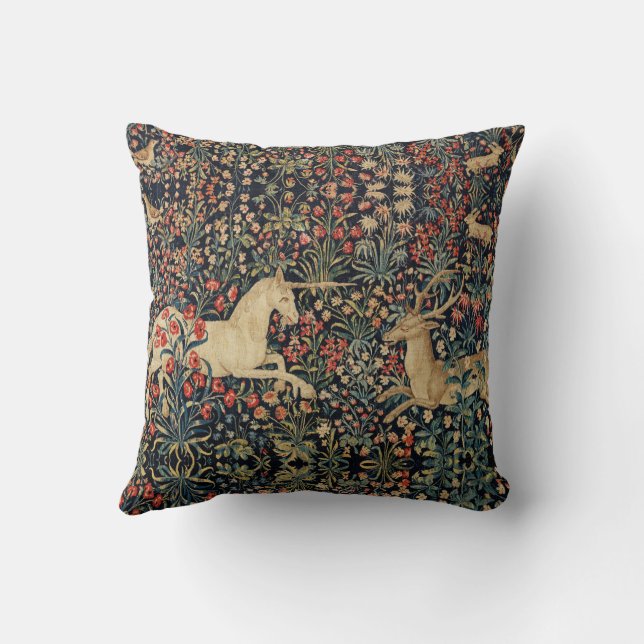 UNICORN UND DEINE, BLUME, WALDTIERE, blumenreich Kissen (Rückseite)