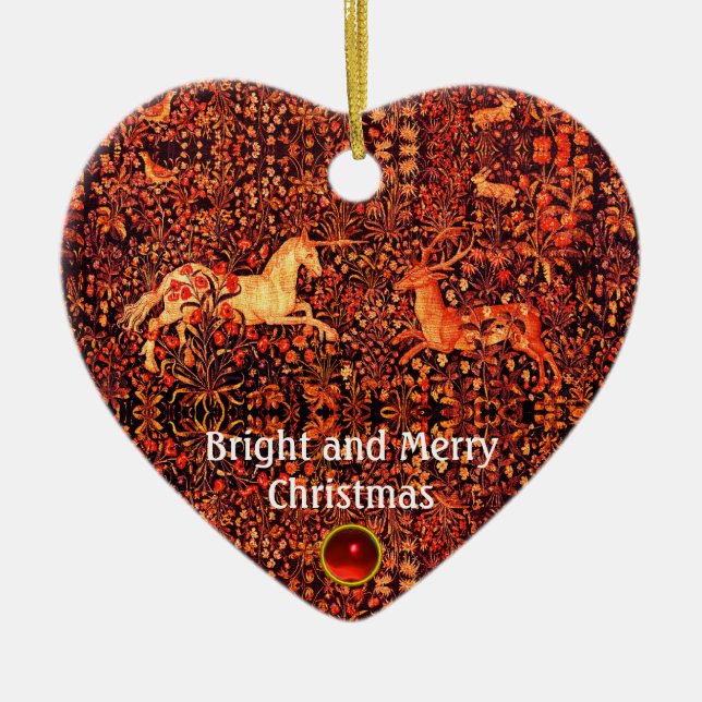 UNICORN UND DEINE, BLUME, WALDTIERE, Rote Flora Keramik Ornament (Vorne)