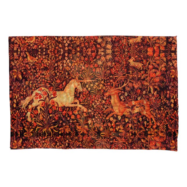UNICORN UND DEINE, BLUME, WALDTIERE, Rote Flora Kissenbezug (Vorderseite-Links)