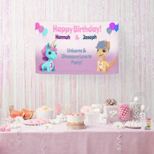 Unicorn und Dinosaurier Kids Party Banner