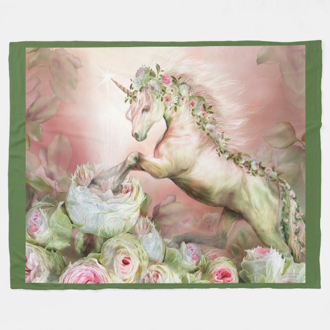 Unicorn und eine Rosen-Kunst-Fleece-Decke Fleecedecke (Vorderseite (Horizontal))