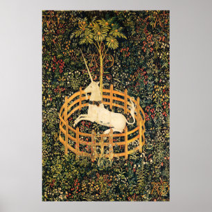 UNICORN UND GOTISCHE FANTASIE-BLUMEN, BLUMENmotive Poster