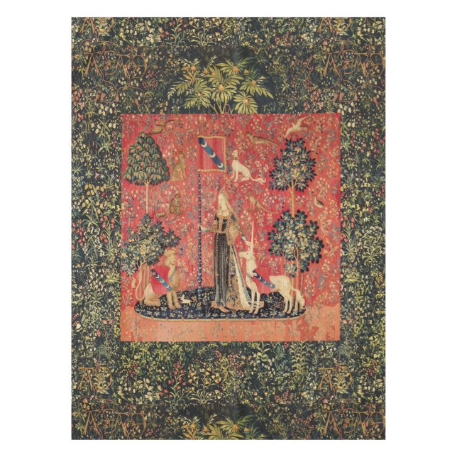 UNICORN UND GOTISCHE FANTASIE-BLUMEN, BLUMENmotive Tischdecke (Vorderseite)