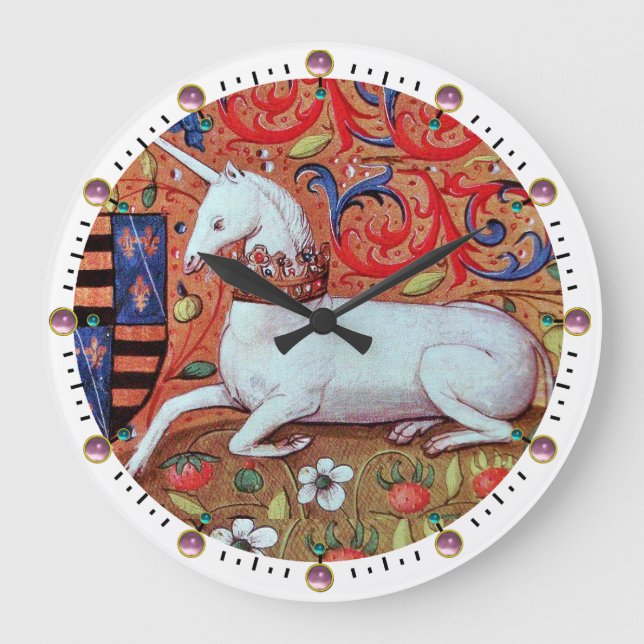 UNICORN UND MEDIEVA FANTASY BLUME, FLORALMOTIFS GROßE WANDUHR (Vorderseite)