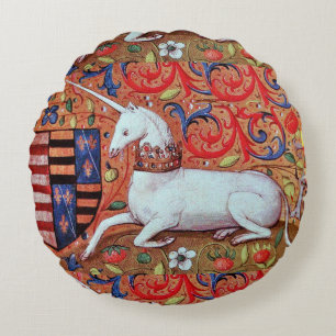 UNICORN UND MEDIEVA FANTASY BLUME, FLORALMOTIFS RUNDES KISSEN