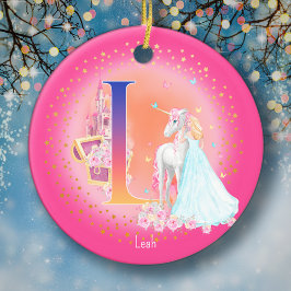 Unicorn und Princess Letter L Monogram Christmas Keramik Ornament