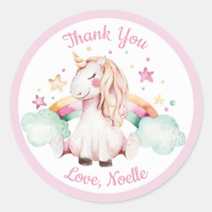 Unicorn und Rainbow Vielen Dank Runder Aufkleber