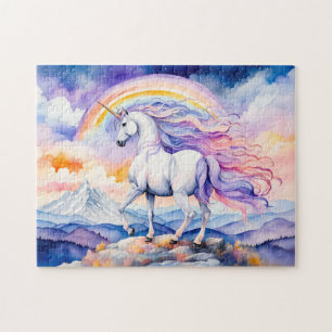 Unicorn unter weichen, pastelförmigen Regenbogenwo