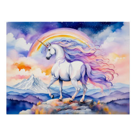 Unicorn unter weichen, pastelförmigen Regenbogenwo Poster