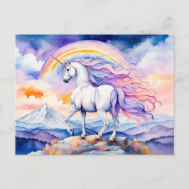 Unicorn unter weichen, pastelförmigen Regenbogenwo Postkarte