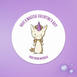 Unicorn Valentine's Day Girls Unterricht Runder Aufkleber