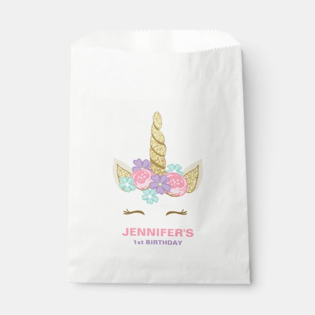 Unicorn Visage Anniversaire Favoriser sacs Magical (Devant)