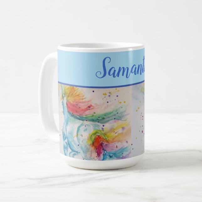Unicorn Wasserfarbe niedlich Whimsical Girls Name  Kaffeetasse (Vorderseite Links)