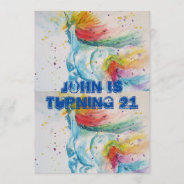 Unicorn Watercolor Mans 21. Geburtstag Einladung