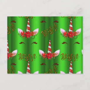 Unicorn Weihnachten glauben Grün Postkarte