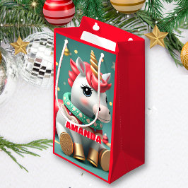 Unicorn Weihnachten Personalisiert Kids Red Kleine Geschenktüte