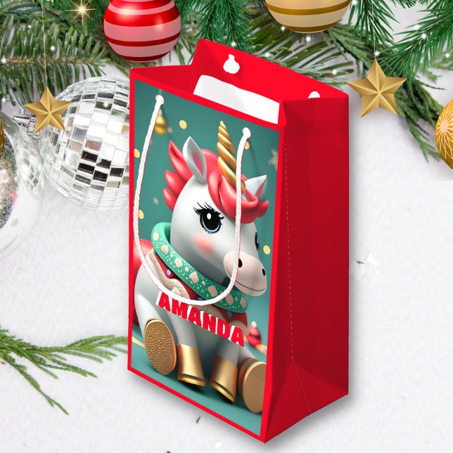 Unicorn Weihnachten Personalisiert Kids Red Kleine Geschenktüte (Von Creator hochgeladen)